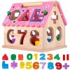 MalPlay Drevené bloky Dom Čísla Tvary Stavebné bloky Puzzle Montessori Hračky Farebné drevené puzzle Vzdelávacie