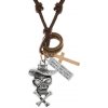Šperky eshop - Náhrdelník - šnúrka z umelej kože, lebka v klobúku, kríž, známka, obruče Y40.17