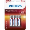 Batéria alkalická, AAA (LR03), AAA, 1.5V, PHILIPS, blister, 4-pack, LR03P4B/10, Power Alkaline