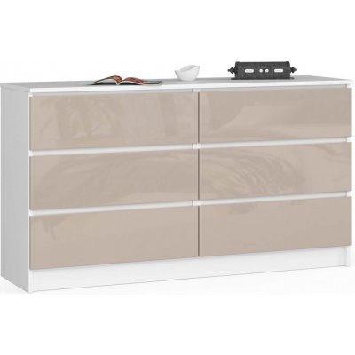 Ak furniture Komoda Kuba 140 cm 6 zásuviek biela/cappuccino