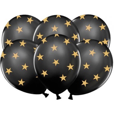 PartyDeco Čierný balonek so zlatými hviezdami