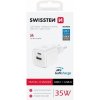 SWISSTEN SÍŤOVÝ ADAPTÉR GaN 1x USB-C 35W PD + 1x USB-A 27W QC BÍLÝ 22071200