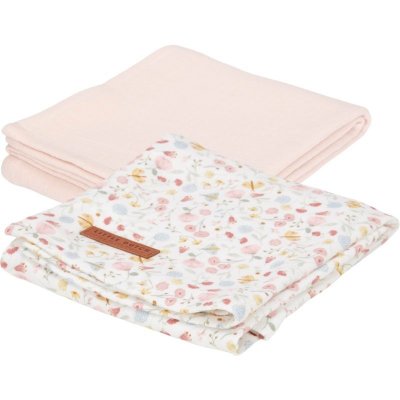 Little Dutch Swaddler Pure Soft Pink látkové Flowers & Butterflies 70x70 cm 2 ks