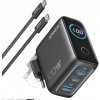 Nabíjačka Anker GaN 1xUSB-A 2xUSB-C PD 100W LCD displej Čierna