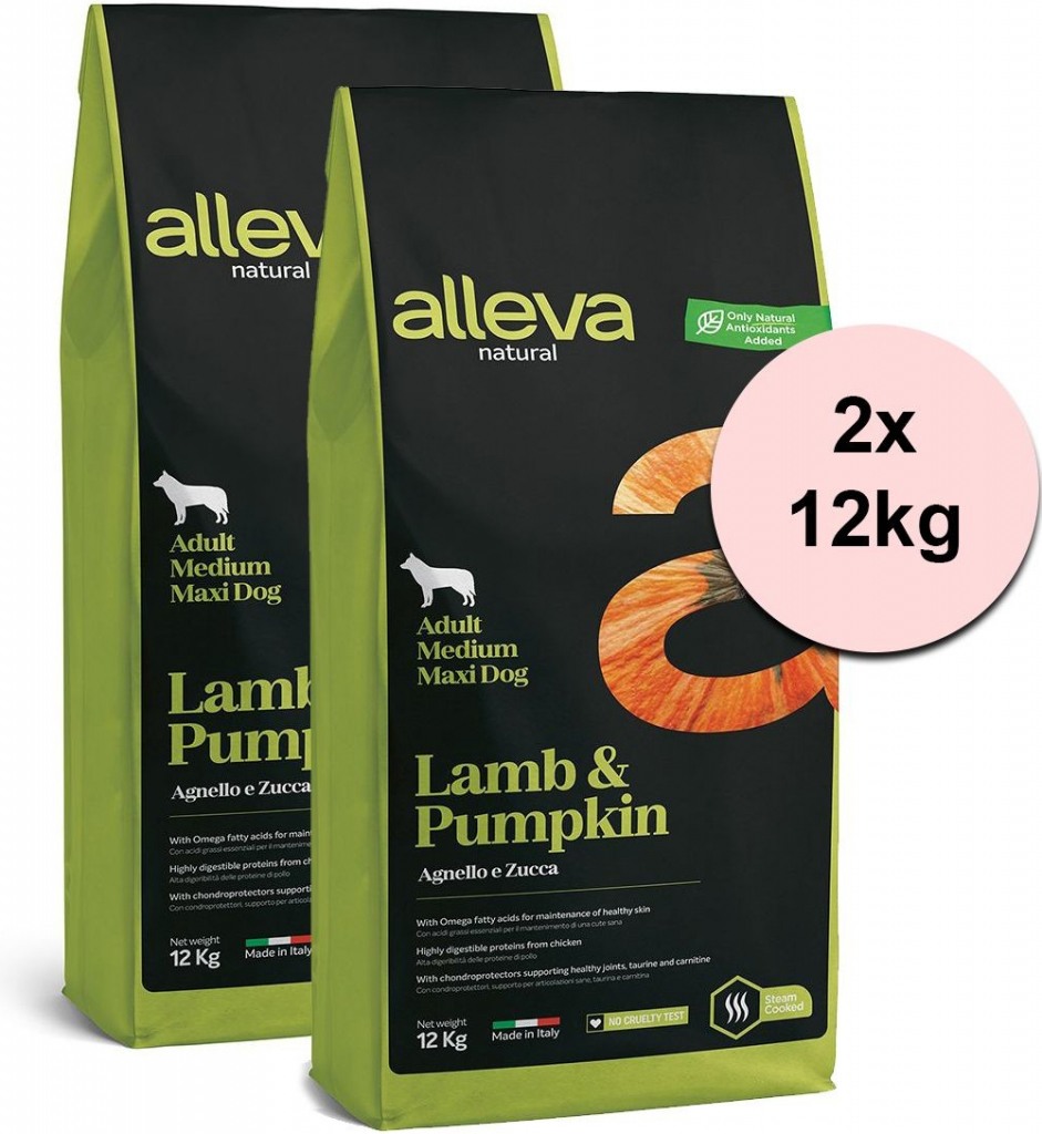 Alleva Natural Adult Medium / Maxi Lamb and Pumpkin 2 x 12 kg