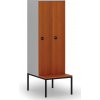 Drevená šatníková skrinka S4 s lavičkou, 2 oddiely, 1871 x 600 x 500/800 mm, demont, RFID zámok, sivá/čerešňa