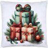 J&W Vianočná obliečka Darčeky pod stromčekom – sviatočný motív s mašľami a ihličím 40x40 cm