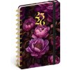 NOTIQUE Petito Fialové kvety 2025/2026, dizajnový týždenný diár, 18-mesačný, špirálový, 13x18cm