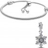 PANDORA strieborný set náramok a korálka Snehová vločka 599652C01+794142C01
