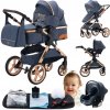 Multifunkčný detský kočík YAZOCO so skladacou konštrukciou a autosedačkou