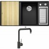 Blanco AXIA III 6 S čierna s excentrom + drevená krájacia doska 525851 + Blanco MILI čierna 526159