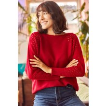 Olalook Women's Red Openwork Bat Oversize Knitwear Sweater tmavočervená