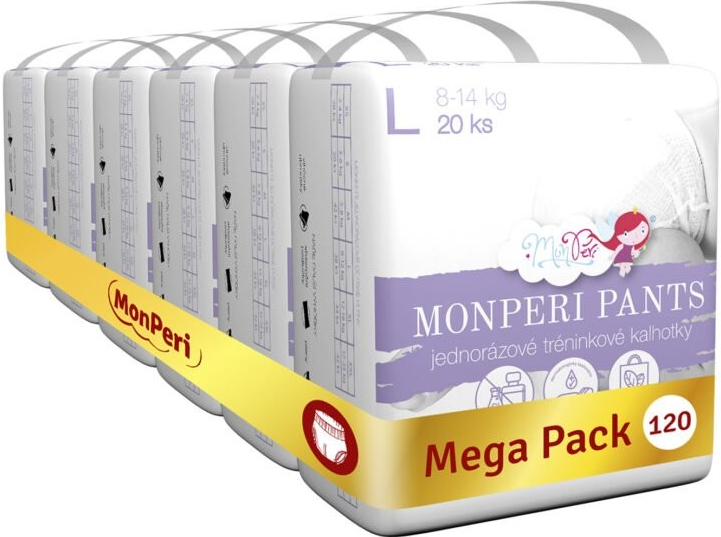 MonPeri Mega Pack plienkové nohavičky Pants L 8-13 kg 120 ks