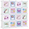 Skladacia skrinka, Policový systém so 16 priehradkami pre deti, motív unikorn