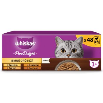 Whiskas 1+ Adult Pure Delight hydinový výber v želé 48 x 85 g