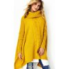 Fashionweek Pletené dámske pončo sveter s rolákom LUNA Farba: horčicovú, Veľkosť: Universal