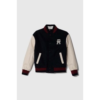 Tommy Hilfiger Detská bunda bomber s prímesou vlny tmavomodrá