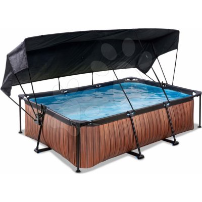 Bazén so strieškou a filtráciou Wood pool Exit Toys oceľová konštrukcia 220*150*65 cm hnedý od 6 rokov