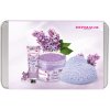 Dermacol Lilac Flower Shower tělový peeling 200 g + krém na ruce 30 ml + dekorativní vonná svíčka + plechová krabička darčeková sada