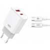 Síťová nabíjačka XO USB-C/USB-A + USB-C kábel, 20W, biela