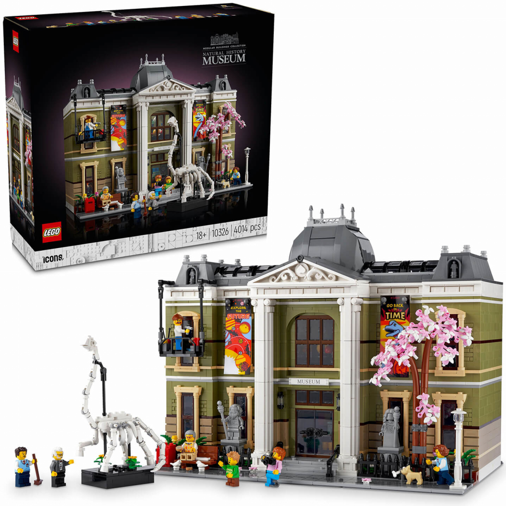 Detailné LEGO® Icons 10326 Prírodovedné múzeum s dinosaurom a expozíciou rastlín – skvelý doplnok do zbierky.