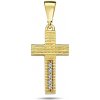 Lillian Vassago Zlatý prívesok krížik so zirkónmi a gravírom LLV98-GP095Y