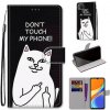 Peňaženkové kožené puzdro na Xiaomi Redmi 9C - Middle Finger White Cat