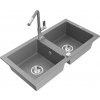 MEXEN/S MEXEN/S - Mario granitový drez 2-bowl vrátane batérie Flora, šedá 6504-71-670401-06