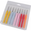 Sada háčikov na háčkovanie so silikónovou rukoväťou a zlatou špičkou - mix farieb