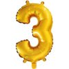 JUNIOR narodeninový balón, 32in/81cm, zlatý, číslo 3