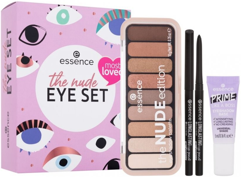 Essence The Nude Eye Set paletka očných tieňov 10 g + podkladová báza pod očné tiene 5 ml + ceruzka na oči 0,28 g