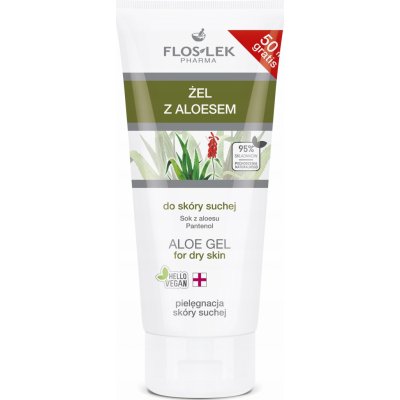 FlosLek Pharma Dry Skin Aloe Vera regeneračný gél na tvár a dekolt Aloe Extract 5% Panthenol 1% 200 ml