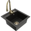 Mexen Vito, 1-komorový granitový drez 520x490x210 mm a drezová batéria Savita, čierna-zlatá metalíza, 6503-75-672601-50