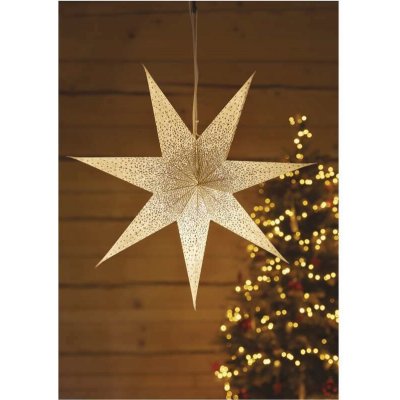LED papierová hviezda, závesná, strieborné trblietky uprostred, biela, 60 cm, interiérová EMOS