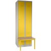 RAUMAN Kovová šatníková skrinka s lavičkou, 60 x 85 x 185 cm, sokel, cylindrický zámok žltá - ral 1023