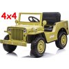 JOKO Elektrické autíčko Jeep Vojenský Retro Military 4x4, kožené sedadlo, penové kolesá, béžové