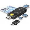 AXAGON CRE-SMP2A, USB-A + USB-C PocketReader 4-slot čítačka Smart card (eObčanka) + SD/microSD/SIM CRE-SMP2A