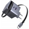 Nabíjačka GaN Ugreen X615, 65W, so zaťahovacím káblom USB-C (sivá)