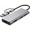 AppleKing 4v1 hub - 2x HDMI / USB-A 2.0 / USB-A 3.0 na USB-C / USB-A - sivý - možnosť vrátiť tovar ZADARMO do 30tich dní