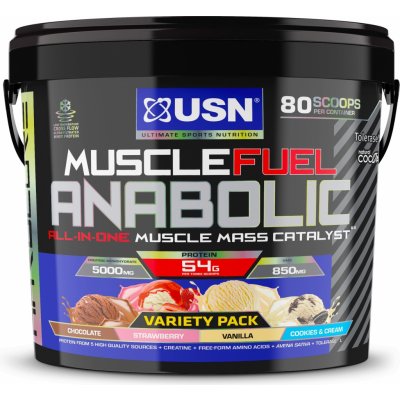 Gainer USN Muscle Fuel Anabolic Variety pack (Čokoláda, Jahoda, Vanilka a Cookies & Cream) 4kg (6009544954613)