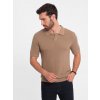 Ombre Men's cotton structured knit polo shirt - light brown hnedá XL Ombre 5902228939351