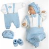 Baby Nellys Rastúci pletený overálok 3D Hand Made malý Elegan sv. modrý, biela