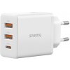 Baseus - Wall Charger sieťová nabíjačka (GaN technológia, 2× USB, USB-C, rýchlonabíjanie, 30W) - biela