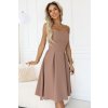 Numoco VIVIENNE midi šaty s korzetom a rozšírenými ramienkami na špeciálne príležitosti - béžové 641-2 Farba: Béžová, Veľkosť: S