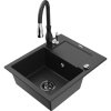 Mexen Enzo, 1-komorový granitový drez 576x465x174 mm a drezová batéria Savita, čierna-strieborná metalíza, 6506-73-672601-70-B