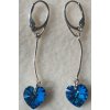 Náušnice na retiazke Swarovski elements srdce modré Bermude Blue 50mm