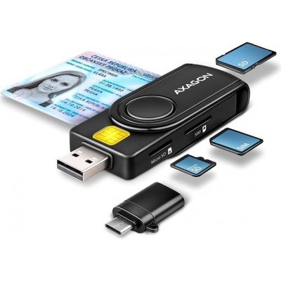 AXAGON CRE-SMP2A Smart card/ID card & SD/microSD/SIM card PocketReader, USB-A + USB-C