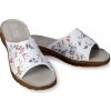 Wooline Dámske kožené papuče, biele s kvetmi Veľkosť: 37