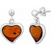 Silvego Strieborné náušnice s jantárom CARIN v tvare srdca AAJE360