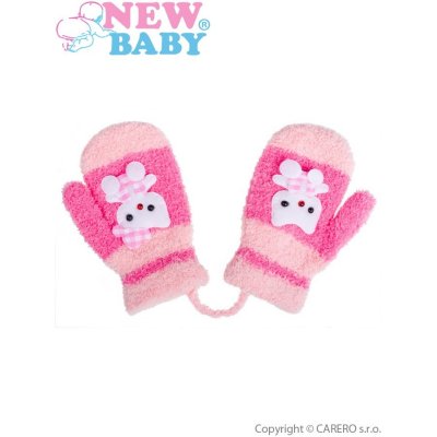 New Baby zimné rukavičky so šnúrkou mačička svetlo ružové